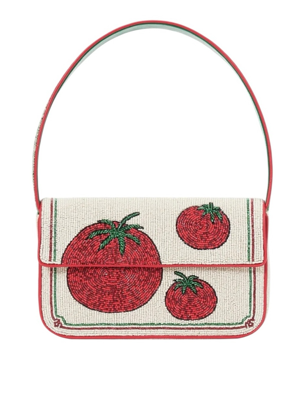 STAUd Tommy Beaded Bag Tomato Print Bag Red White Hand Beaded Designer Purse NWT - Picture 3 of 10